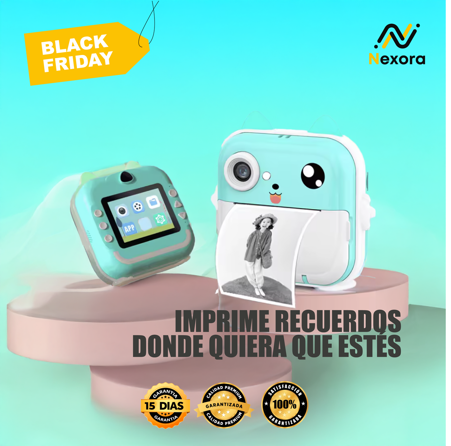 Mini Impresora + Cámara Gatito Turquesa